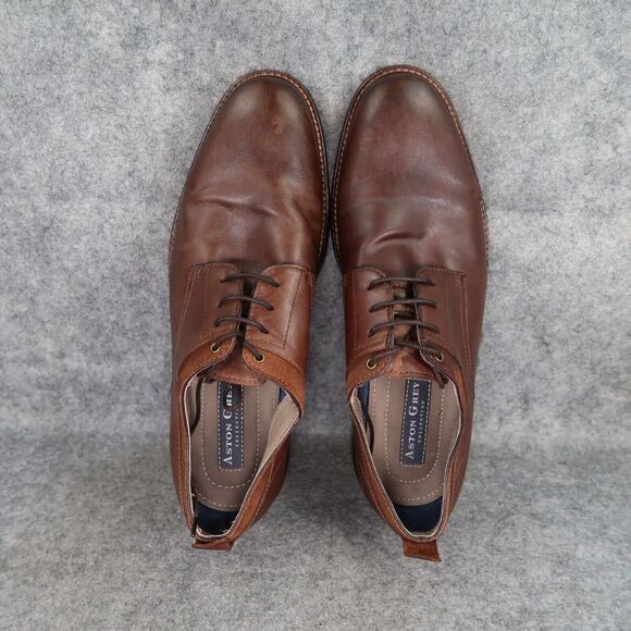 Aston Grey Shoes Men 9 Oxford Derby Leather Brown Plain Toe Dress Formal Classic